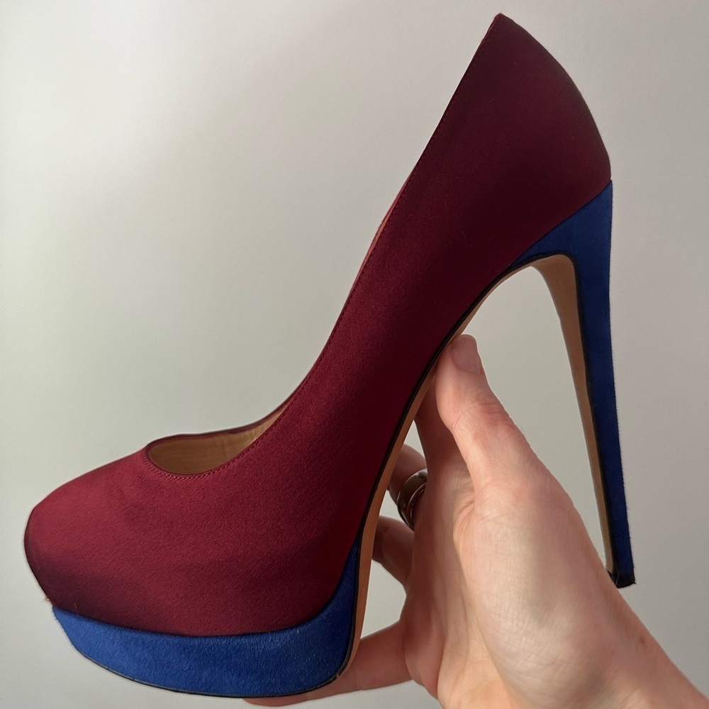 Alexandre Birman Satin Platform Heels, Pumps - size 39.5 - Burgundy & Navy